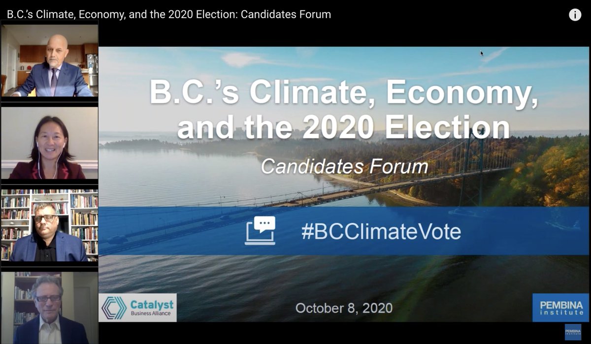 Huge thanks to <a href="/GeorgeHeyman/">George Heyman</a> <a href="/PeterMilobar/">Peter Milobar</a> @AdamPOlsen for a lively but civil debate on clean economy &amp; climate yesterday. ICYMI - watch the recording pembina.org/event/bc-elect… &amp; read 
<a href="/sam_mccabage/">Samantha McCabe</a>'s summary in <a href="/TheTyee/">The Tyee</a> thetyee.ca/News/2020/10/0… #bcpoli #BCelxn2020