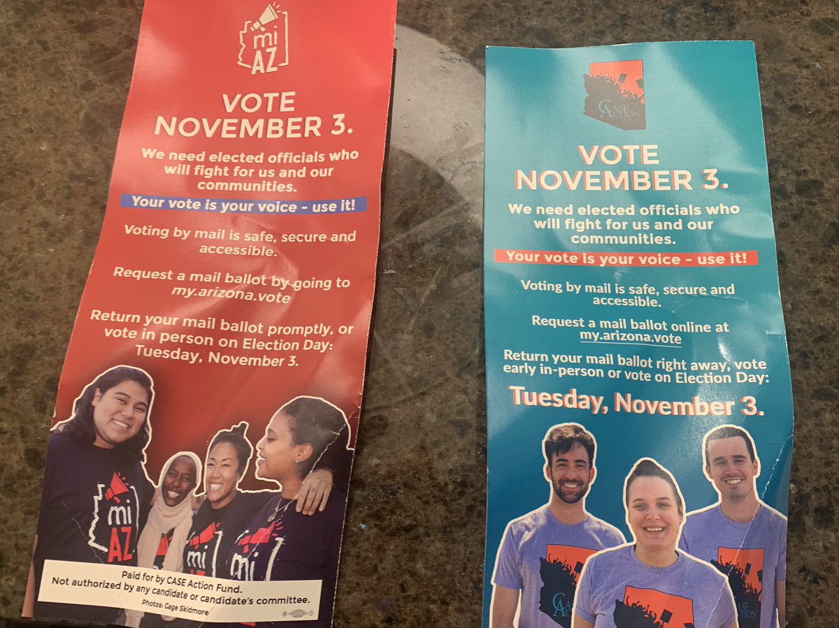 Here are the mailers  @unitehere members are dropping at doors in metro PhxOne is for Hispanic communities, the other for more heavily white neighborhoods