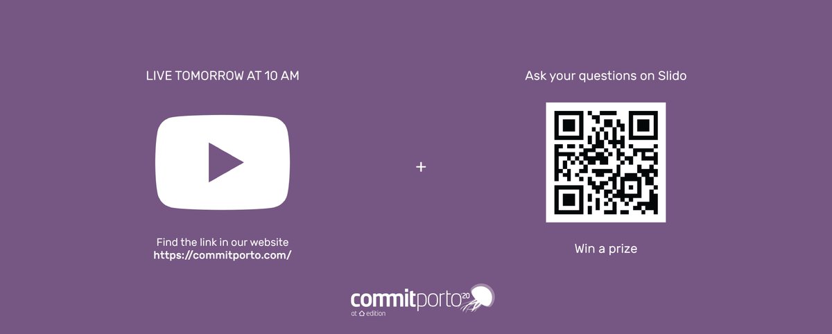 commitportoconf's tweet image. 📢 CommitPorto’20 is tomorrow! We will be streaming the event on YouTube from 10AM to 4PM. Check our website to join the stream! If you want to win a prize you have to scan the QR-code and participate in the Q&amp;amp;As. 🏆💬 See you all tomorrow! 🤩 #commitporto #techconf #porto