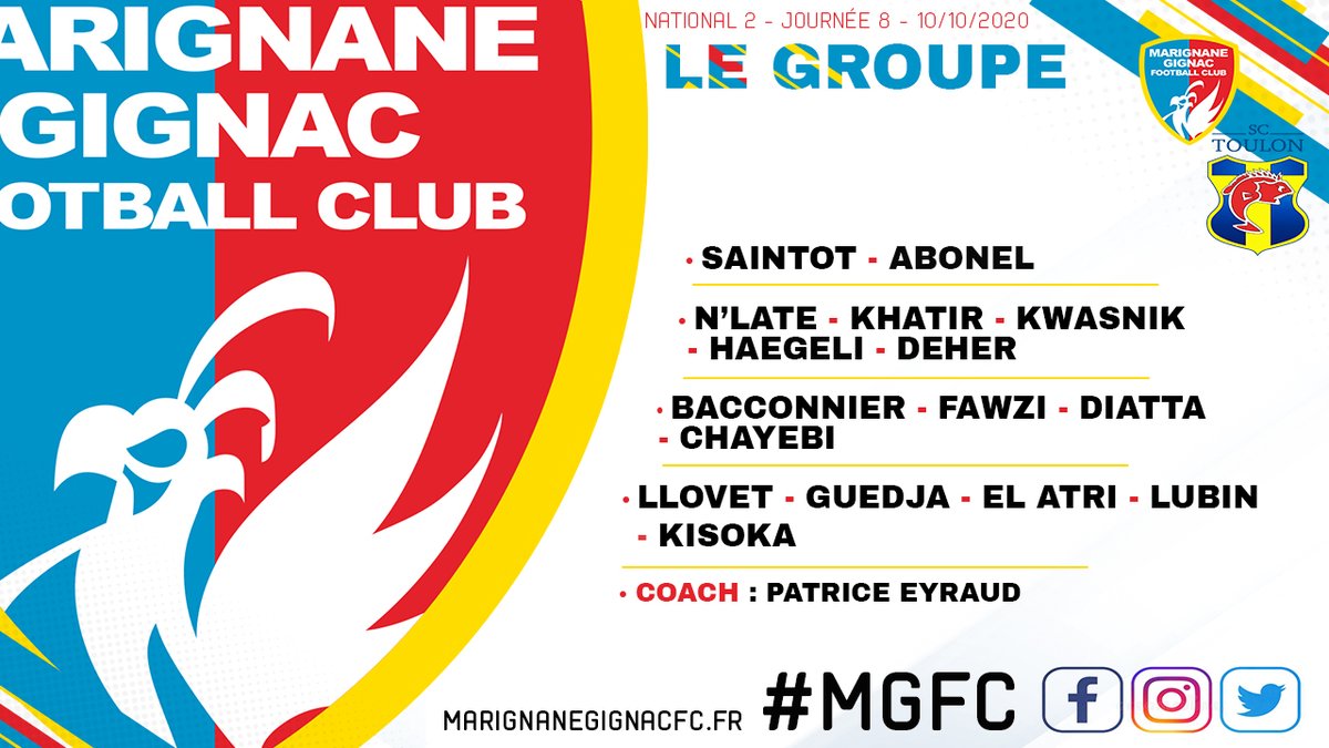 Le groupe convoqué pour le déplacement à <a href="/sportingtoulon/">Sporting Club Toulon</a>.