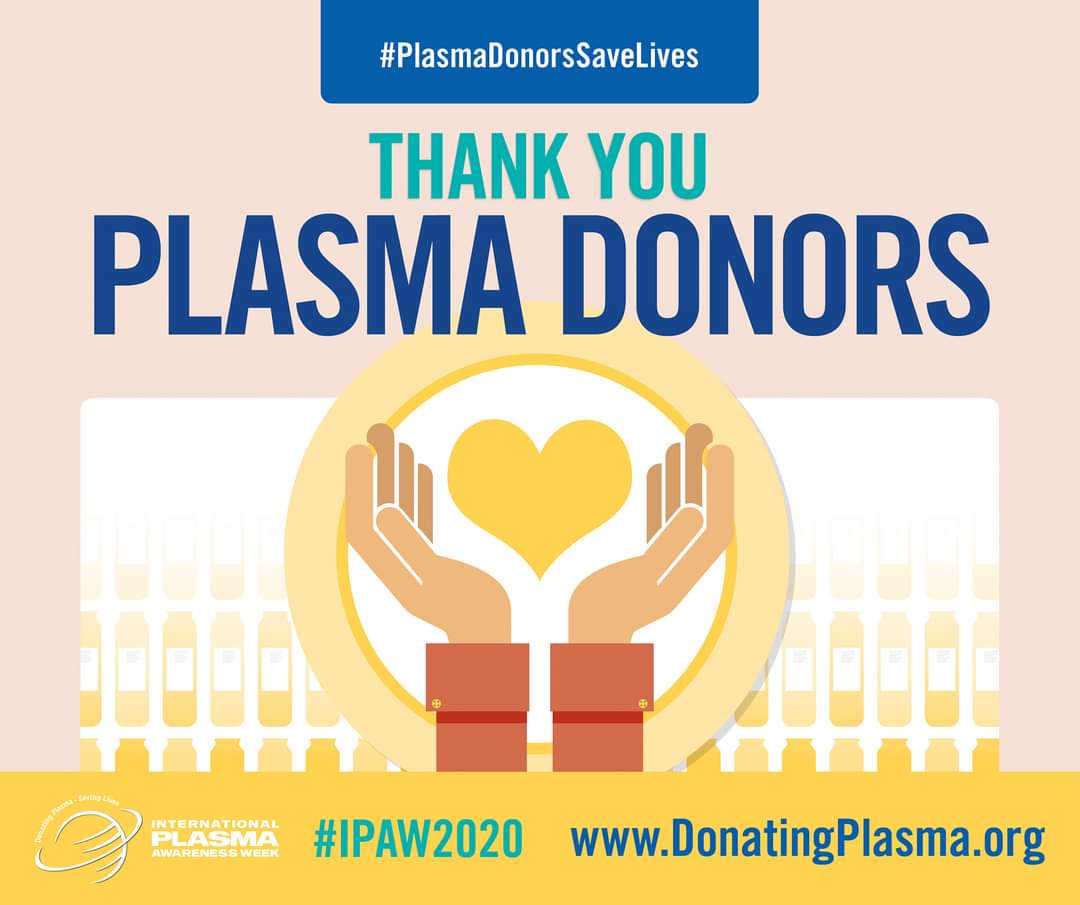Plasma4All's tweet photo. As we near the end of #IPAW2020 & the beginning of ๐จ๐ฆ #Thanksgiving weekend, I wanted to thank all #plasmadonors!
Without you, there would be no #plasmatherapy
Without you, there would be no #plasmaindustry
Without you, there would be no hope for #patients
Thank you ๐ https://t.co/jZ5cNDsIXc