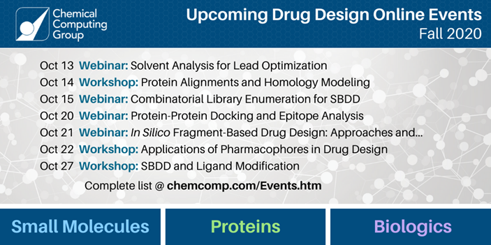 CCG_MOE's tweet photo. [Online Events] 📢 Upcoming #Biologics &amp; #SmallMolecule Drug Design Workshops &amp; Webinars 😎 Join Us! free to attend so please share with colleagues 🎉😀 More info @ https://t.co/vfJmYcyb9L #SBDD #LBDD #MedChem #CompChem #AntibodyModeling #ProteinEngineering #ProteinDocking #CADD https://t.co/4qoFRwmqub