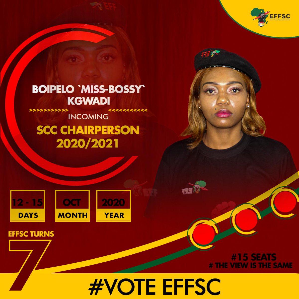 EFFSC_NWUMaf's tweet photo. Meet your candidates for this coming SCC 2020/21 elections❤💚🖤
12Oct-15Oct 2020
The machine is of the EFF Student Command 🔥🔥🔥❤✊🏽
#EFFSCRise
#TheViewIsStillTheSame
#FutureIsSmall
Please view our newsfeed to see the rest of the candidates ⚠️⚠️⚠️ https://t.co/iFitEOClEA