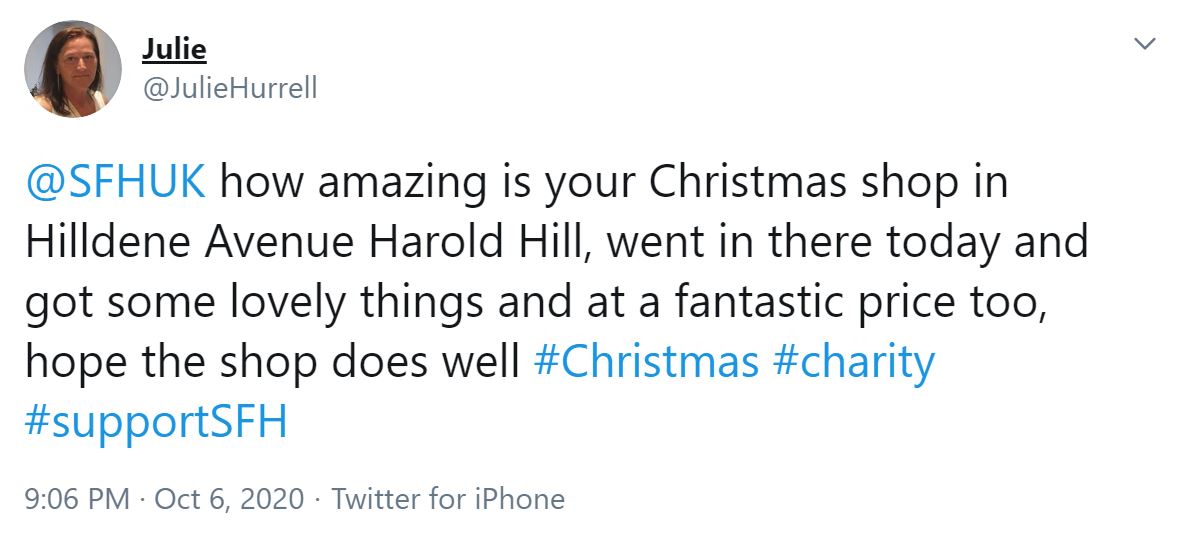 Our Christmas pop-up shop has opened in Harold Hill! 🎄

We are so excited to show you our #CharityShop devoted to #Christmas! With just 11 weeks to go, we are getting ready! Let’s get festive! 🎁

186-188 Hilldene Avenue, Harold Hill, Romford, Essex, RM3 8DB 🧡

#LoveSFH