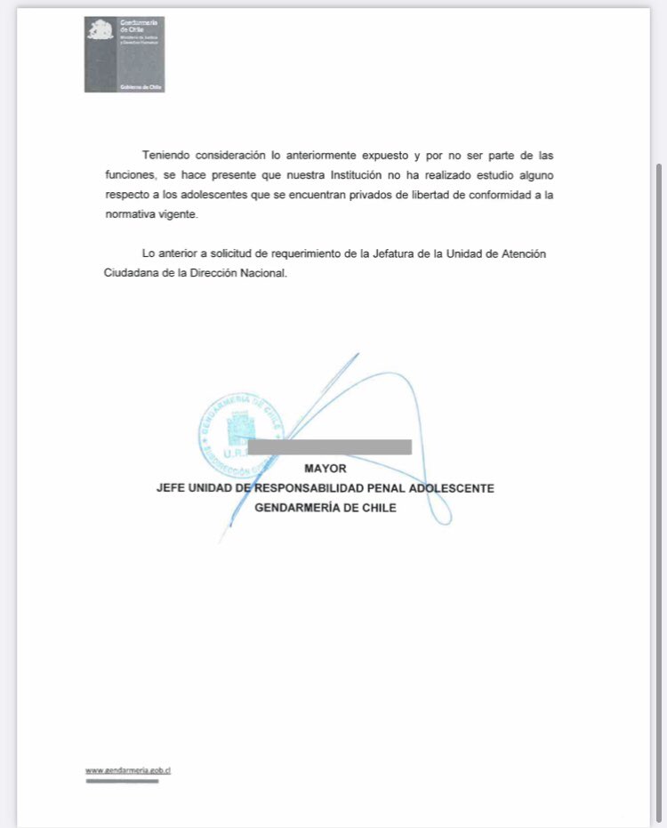 CristobalYessen's tweet photo. Aquella afirmación que tanto difundió una parte de la prensa de que la mitad de la población penal estuvo en sename es mito.
Agradezco a gendarmería por emitir este certificado. 
Repito: “No hay estudios que certifiquen que la mitad de la población penal pasó por sename”... https://t.co/G87XKNHuzn