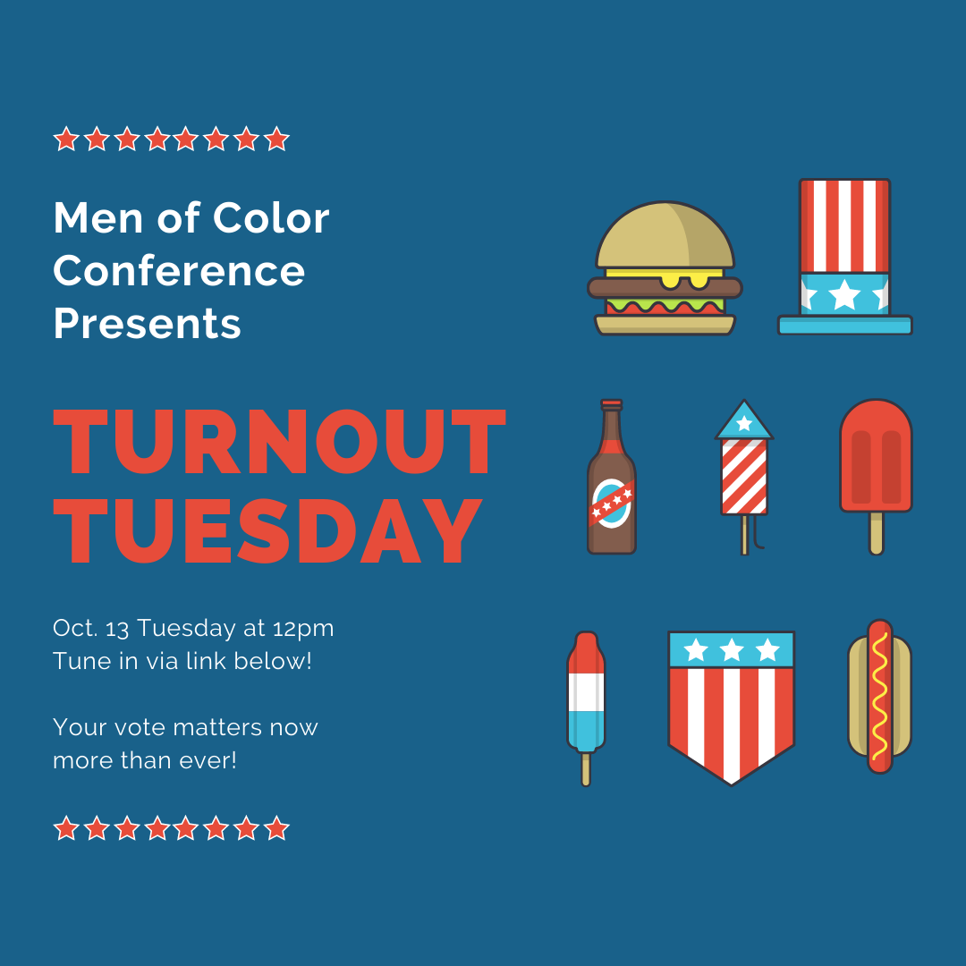 Our turnout Tuesday workshop is fast approaching! Have you thought about being a leader in your community? Have you thought about how to be civically engaged in these highly tense political times? Then this workshop is for you!
.
.
.
#menofcolorconference2020 #empowerment