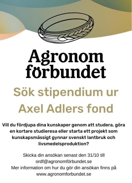 Dags att söka #stipendium ur vår egen fond. Mer information på agronomforbundet.se #agronom #agronomförbundet