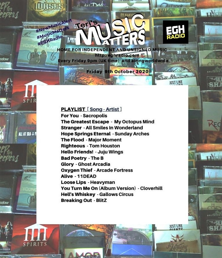 Teri's MusicMatters (@musicmatters_t) on Twitter photo *TODAY * 9pmBST
Tune in to <a href="/EGHRadio/">EGH Radio</a> enjoy the fresh unique sound on Teri's #MusicMatters
βeghradio.com/player_stream/
feat
<a href="/thebmusic/">The B</a>
<a href="/GhostArcadia/">Ghost Arcadia</a>
<a href="/ArcadeFortress/">Arcade Fortress</a>
<a href="/11deadband/">11DEAD</a>
<a href="/Heavymanmusic/">Heavyman</a>
<a href="/cloverhill_rock/">Cloverhill</a>
<a href="/GallowsCircus/">Gallows Circus</a>
BlitZ +more
#NewMusicAlert
Info: facebook.com/MusicMattersWi⦠*TODAY * 9pmBST
Tune in to <a href="/EGHRadio/">EGH Radio</a> enjoy the fresh unique sound on Teri's #MusicMatters
βeghradio.com/player_stream/
feat
<a href="/thebmusic/">The B</a>
<a href="/GhostArcadia/">Ghost Arcadia</a>
<a href="/ArcadeFortress/">Arcade Fortress</a>
<a href="/11deadband/">11DEAD</a>
<a href="/Heavymanmusic/">Heavyman</a>
<a href="/cloverhill_rock/">Cloverhill</a>
<a href="/GallowsCircus/">Gallows Circus</a>
BlitZ +more
#NewMusicAlert
Info: facebook.com/MusicMattersWiβ¦