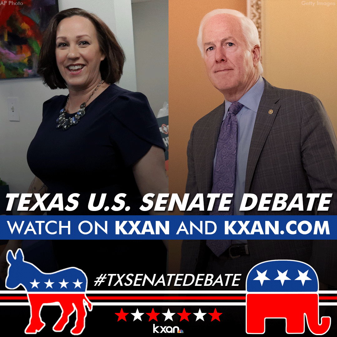 KXAN_News's tweet photo. TONIGHT: Sen. John Cornyn and Democratic challenger MJ Hegar face off against each other in a statewide televised #TXSenateDebate - Tune in at 7 p.m. 

INFO: https://t.co/FhQjl1IXgg https://t.co/E2dlJOnN0r