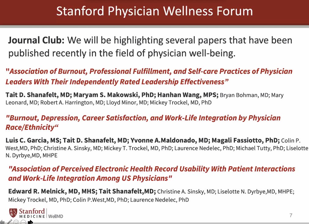 Jumping from the #LEADatStanfordMed Diversity and Inclusion Forum to the @StanfordWellMD Physician #Wellness Forum... Today, we'll be doing a journal club! #doctorsarehumanstoo #whatdoctorslooklike #StanfordMedDEI