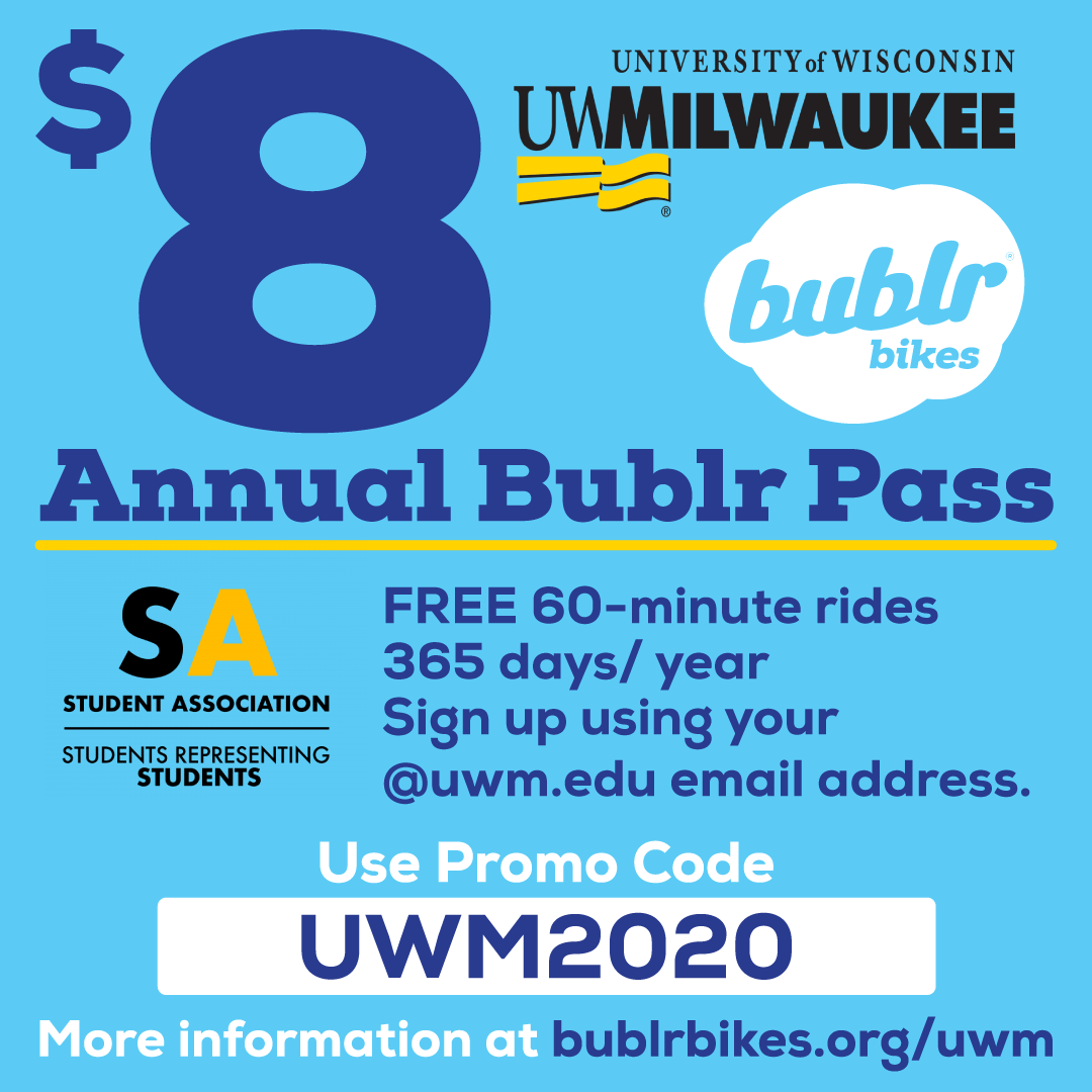 BublrBikes's tweet photo. Thanks to the @UWMSA UWM students can get an Annual Bublr pass for just $8. (That's a savings of $72) https://t.co/IqQ7ISyHjR
#MKEbyBike #UWMStudentPass #LoveMKE #ParkOnce #GetToClass #GetToWork #GetExercise #Bublr https://t.co/RdsnTcQuBr