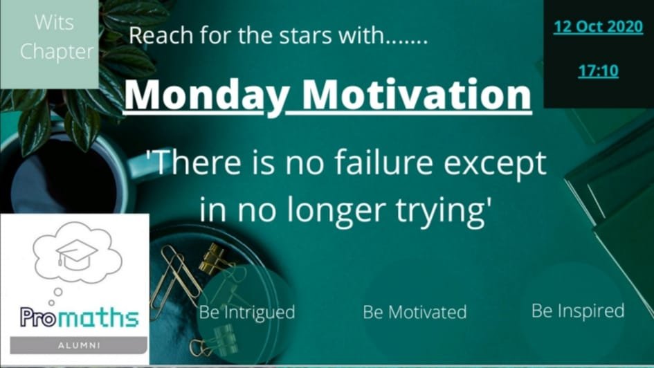 Wits_Chapter's tweet photo. Let us meet again next week Monday fam. Check the first comment for the link. See you there... L
#MondayMotivation #Promathsalumni #Witschapter https://t.co/GzlHyctjtm