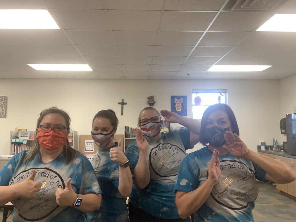 GCISD_BI's tweet photo. βI ainβt afraid of no behavior!β Missing a few of your team, but check out our matching shirts π₯° #WeAreGCISD #BehaviorTeam #AllInThisTogether #SpecialServices #kittypaws https://t.co/WdNtEimb7j
