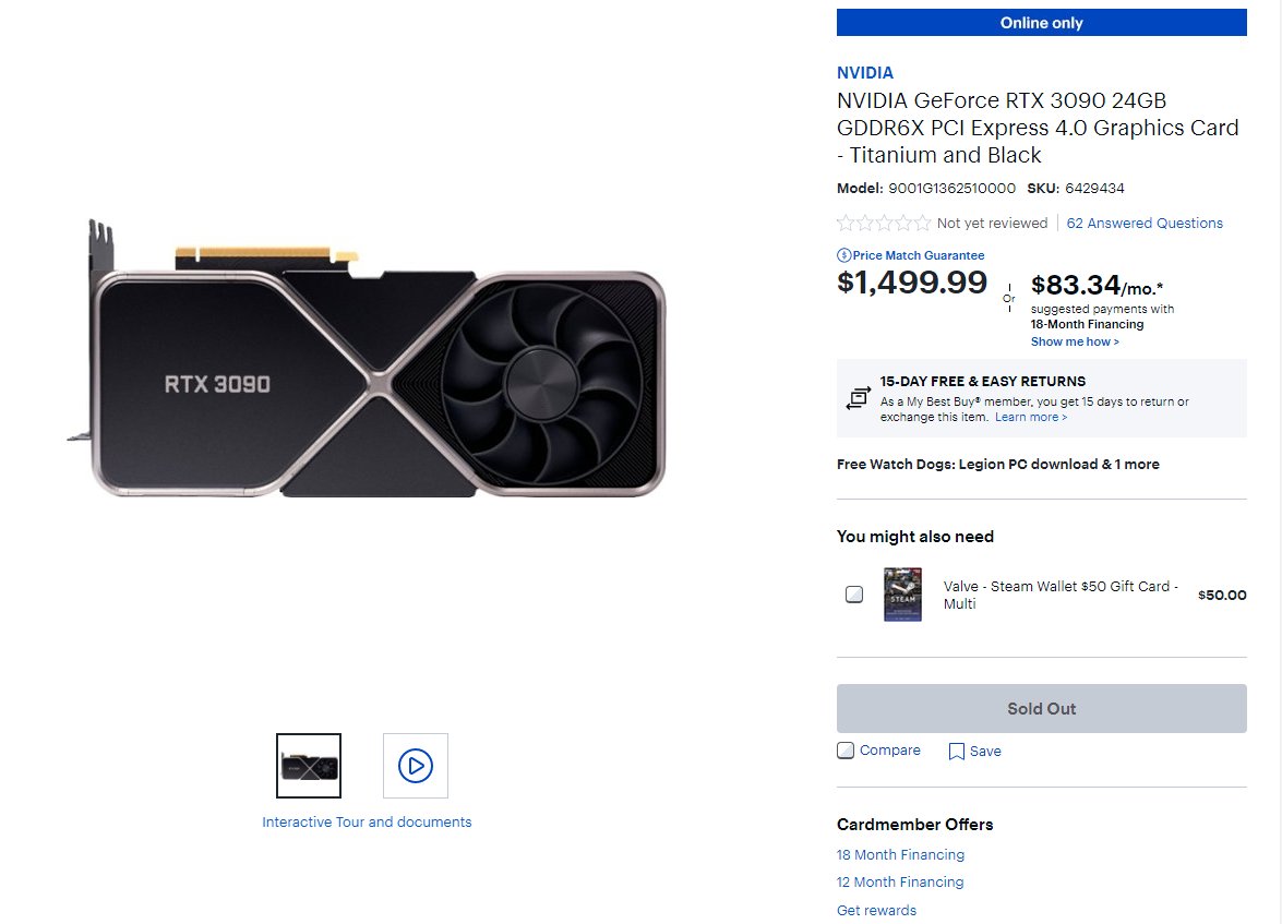 LogicTech16's tweet image. False Advertisement with misleading release date @BestBuy.
the @nvidia #RTX3090 has sold out to bots already from this vendor.
#failedlaunch #gaming #gpu #computers #pc #tech