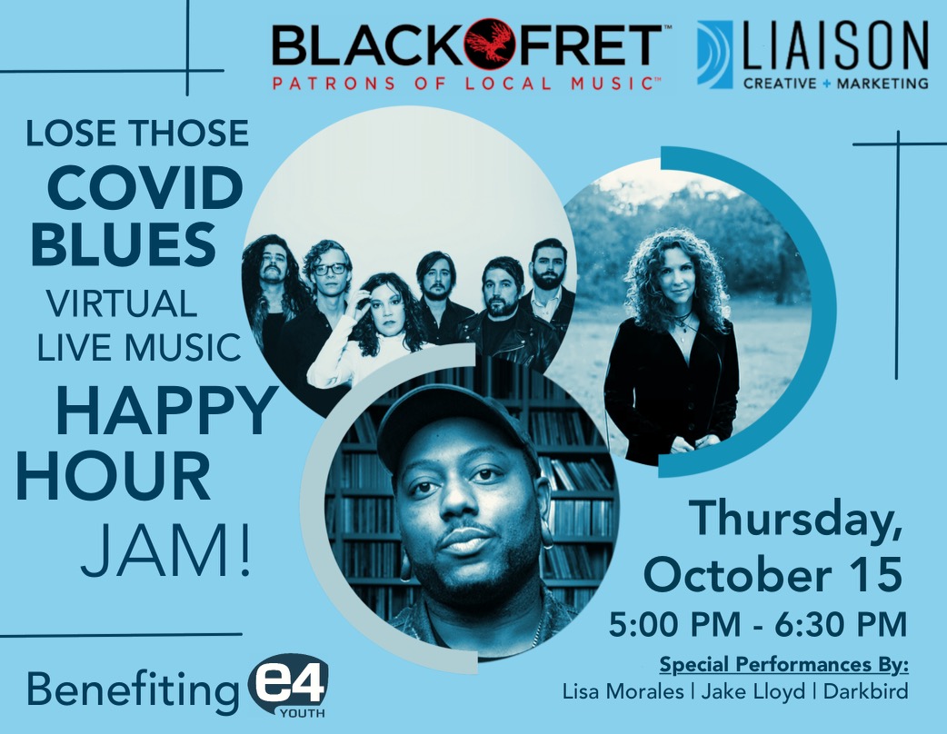 Chase away those COVID Blues with Live Music from @Blackfret  + @Liaison_Austin! An evening of great music from three of Austin's hottest artists – LIVE on the Interwebs. <a href="/TheLisaMorales/">Lisa Morales</a> <a href="/jakelloydii/">Jake Lloyd</a> <a href="/darkbirdband/">darkbirdband</a> 
This FREE event benefits E4 YOUTH! 
zcu.io/yiPo  😊