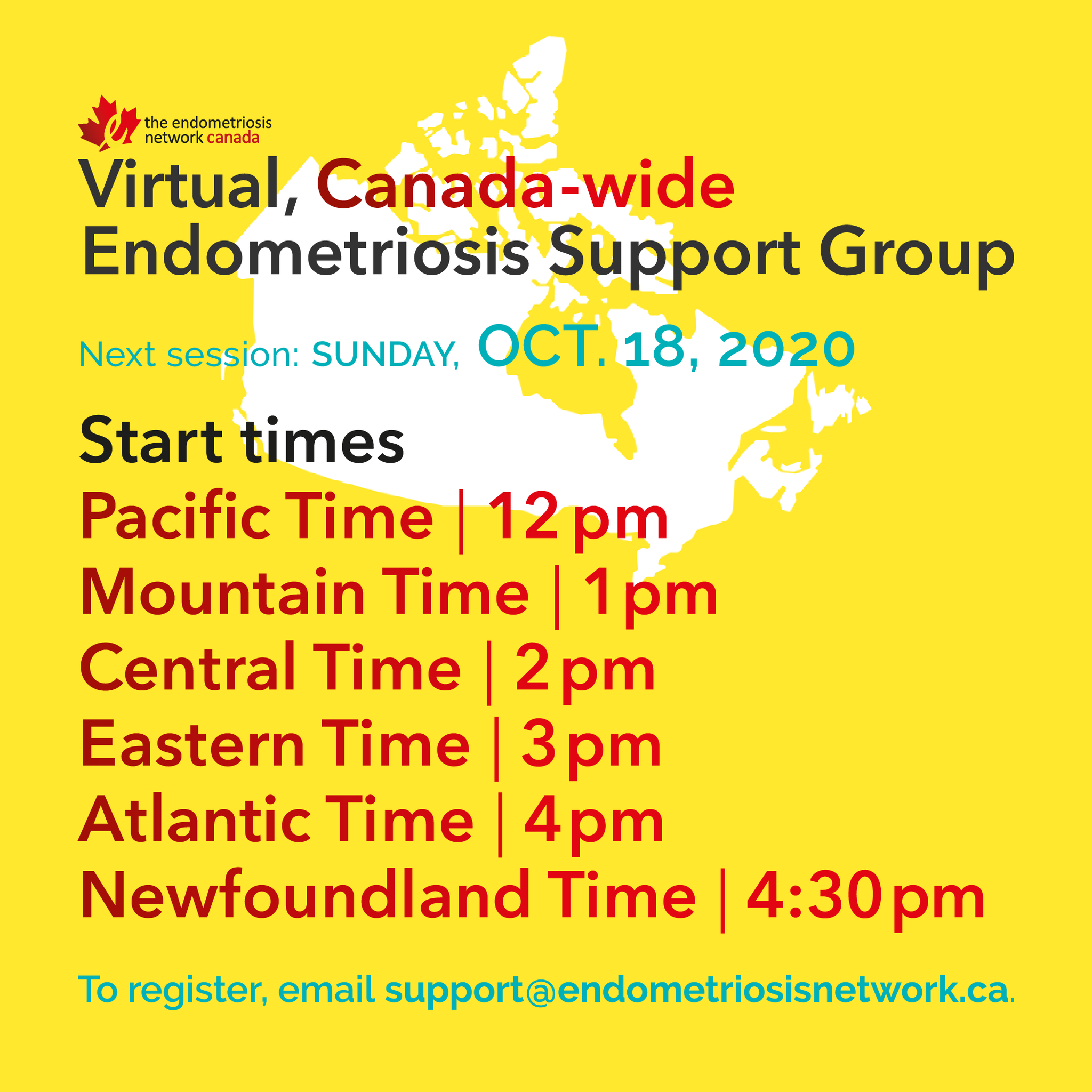 The Endometriosis Network Canada On Twitter Our Next Canada Wide Endometriosis Support Group Meets Virtually Over Zoom On Sunday Oct 18 2020 To Register Email Support Endometriosisnetwork Ca And Let Us Know Where You Ll Be