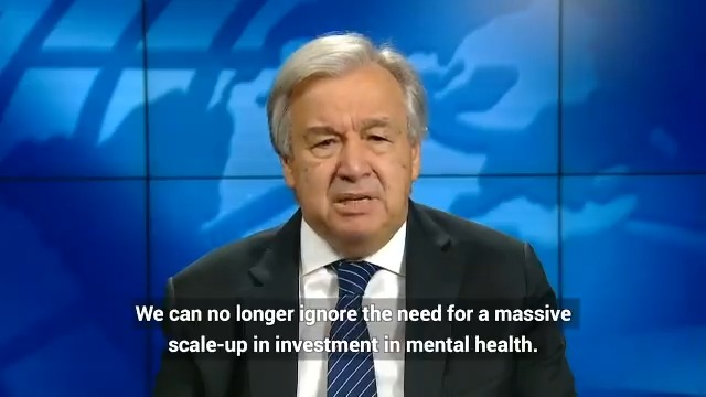 António Guterres (@antonioguterres) on Twitter photo 2020-10-10 00:40:00 Countries spend on average less than 2% of their health budgets on mental health. This cannot go on. We need a massive scale-up in investment in mental health. We must act together, now, to make quality mental health care available for all. #WorldMentalHealthDay Countries spend on average less than 2% of their health budgets on mental health. This cannot go on. We need a massive scale-up in investment in mental health. We must act together, now, to make quality mental health care available for all. #WorldMentalHealthDay