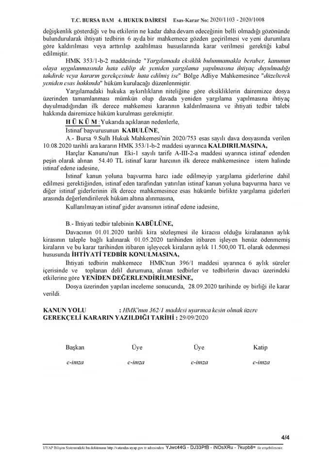 Pandemi sürecinde kiranın uyarlanmasına ilişkin ihtiyati tedbir kararı