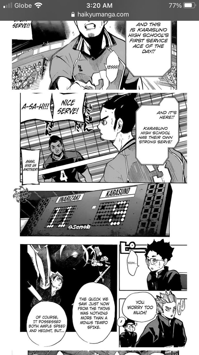 Chapter 254.This was a really big ace moment for Asahi, and the start of the battle between these 2 aces started in this panel too as you can see Aran who failed to receive Asahi’s serve.