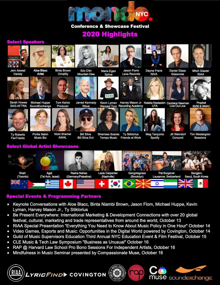 MondoNewYork's tweet photo. Next Week! https://t.co/7DM7xw5csZ 2020. Look at all the highlights and this is only a fraction of what the conference and showcase festival has to offer. Find more at https://t.co/gt5dGKeels #mondonyc https://t.co/wVORe9Pm0f
