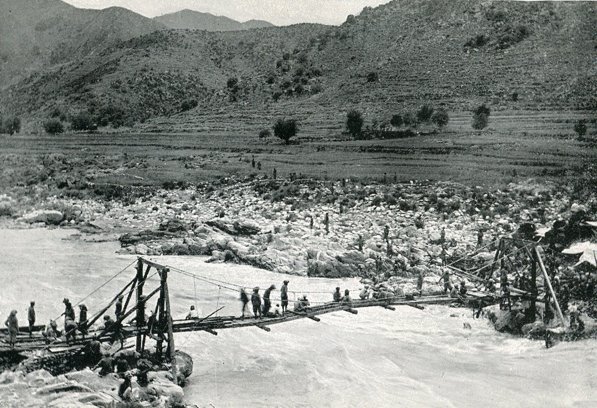 On the 11th April the British concentrated at Sado and Khungai at the Panjkora river, the next day a bridge was built and Fred crossed the river with six companies of guides infantry. But the Bridge was swept away in the night leaving Fred and his men trapped.