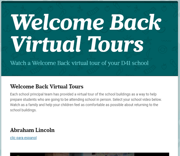 GlenEllynD41's tweet photo. Watch a Welcome Back Virtual Tour of your D41 School here!: https://t.co/Qij8Lpn4fA #d41strongertogether https://t.co/NTWzsbX6mR