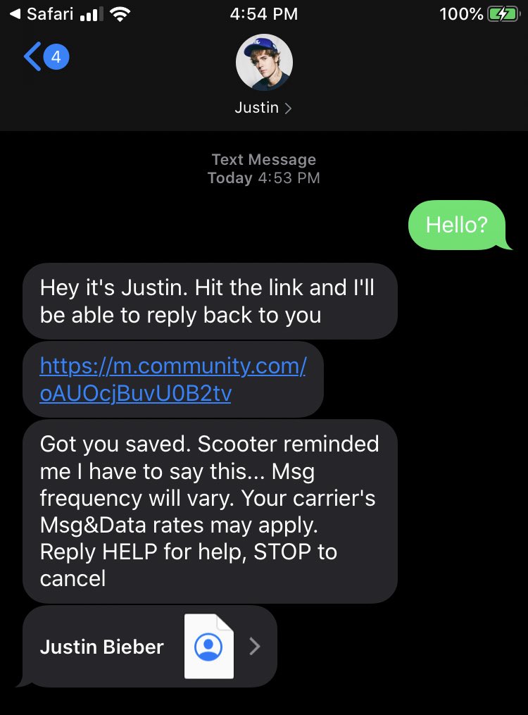 het is nutteloos vrije tijd koppeling Justin Bieber Crew on Twitter: "If you're from the US or Canada, if you  text the number (818) 210-4058, you will receive text message updates from Justin  Bieber! https://t.co/eZdGZQGNny" / Twitter