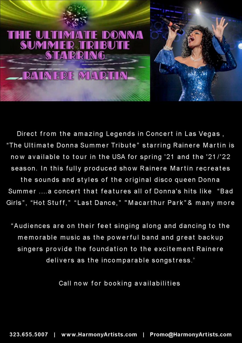 Come see us in our #amwwaa2020 booth for information on THE ULTIMATE DONNA SUMMER TRIBUTE and more great shows