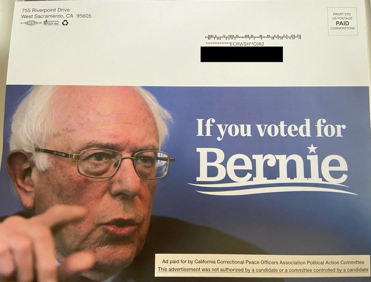 BernieSanders's tweet photo. The following mail piece being sent in LA is a lie. I endorsed @R_JonesSawyer because he is the best candidate to represent progressive values. Deceptive political ads have no place in our political process. Efren Martinez must condemn whoever is making this effort on his behalf. https://t.co/1sH94neMgy