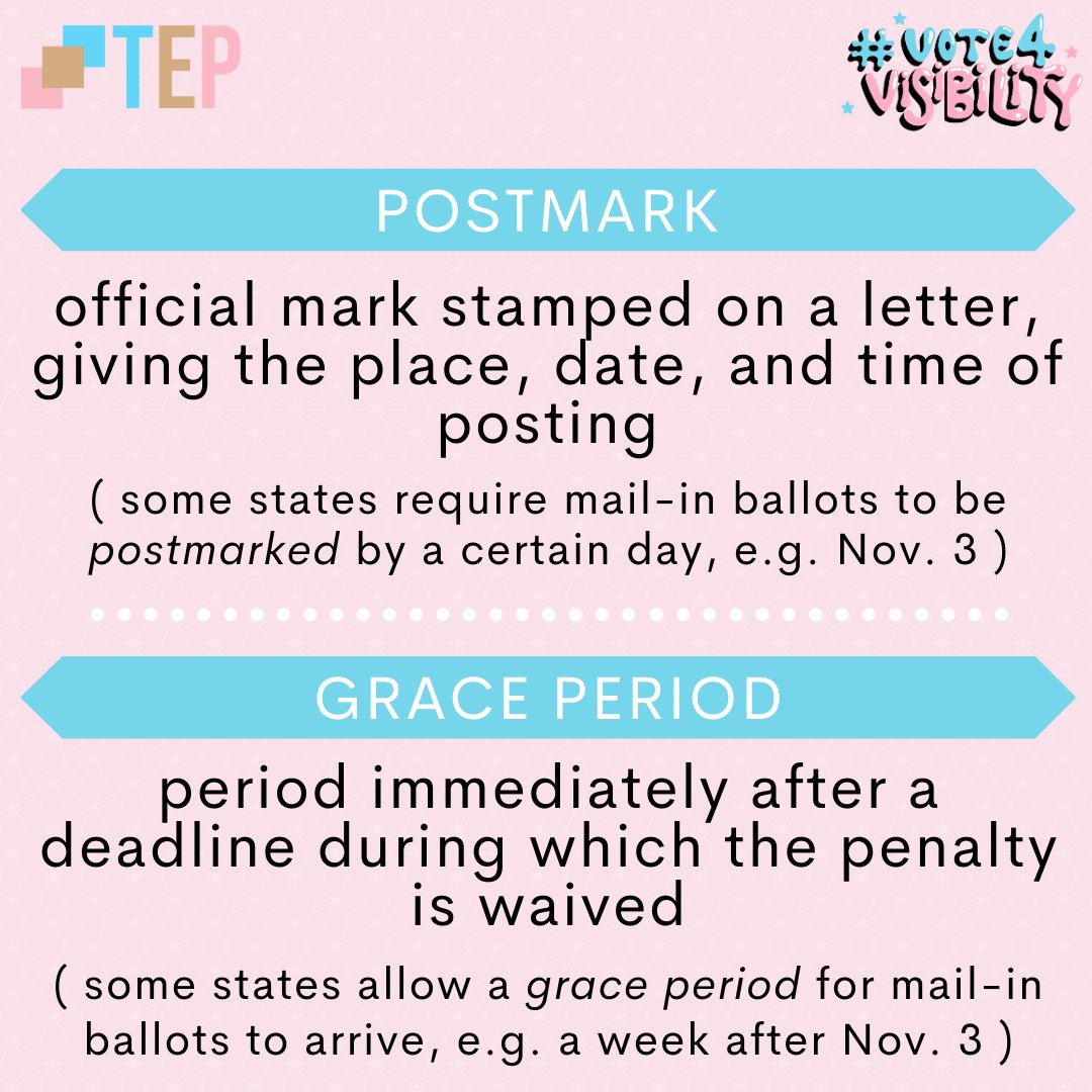 trans_empowered's tweet photo. Voting is complicated, especially this year.

That's why we made a #Vote4Visibility 2020 Voting Terminology guide -- to make sure you know what you need to know to vote. From "mail-in" vs. "absentee" ballots to suppression, we've got you covered.

See our next tweet for more! https://t.co/QfiMejlgOm