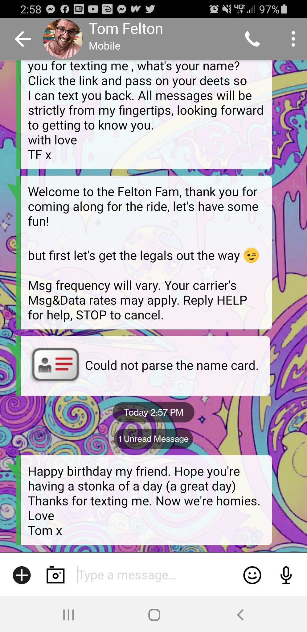 My birthday just went from good to amazing! Tom Felton sent me a happy birthday text! 