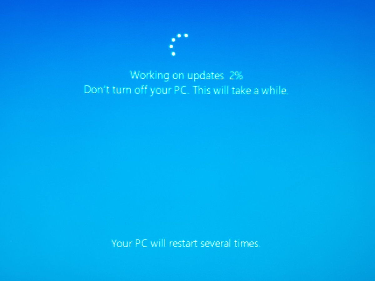 mikebd's tweet image. Windows 7 to 10 upgrade.  Stuck at 2% for 32+ hours.  Will it ever complete?  BSOE BlueScreenOfEternity