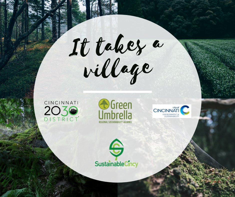 Shout out to our amazing #community contributors for the support they’ve given us with the launch of our #SustainableCincy Pre-Accelerator: 

@GreenUmbrella, <a href="/cincy2030/">Cincinnati 2030 District</a> &amp; the City of Cincinnati’s Office of Environment and Sustainability. It truly takes a village!