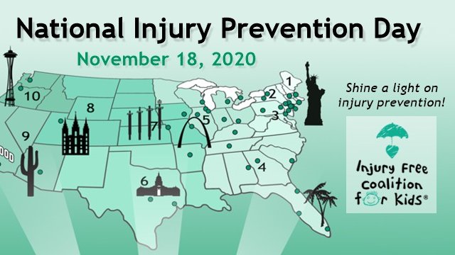 InjuryFreeKids's tweet photo. On Wednesday, November 18, 2020, the Injury Free Coalition for Kids will launch the inaugural National Injury Prevention Day to raise awareness about the significance of injury and advocate for prevention. #BeInjuryFree https://t.co/5M1jtVZzjT https://t.co/vp6m0DMWam