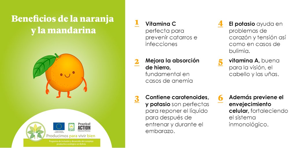 ProdEcologicBol's tweet photo. Desde #AOPEB te presentamos los beneficios que trae consumir cítricos como la naranja y la mandarina que ayuda al sistema inmunológico. 
Recuerda que es importante consumir todo tipo de frutas 🍊
 #Producimos_Para_Vivir_Bien #UEenBolivia #PracticalAction  #Producción_Ecológica https://t.co/UOMgC6XGQl