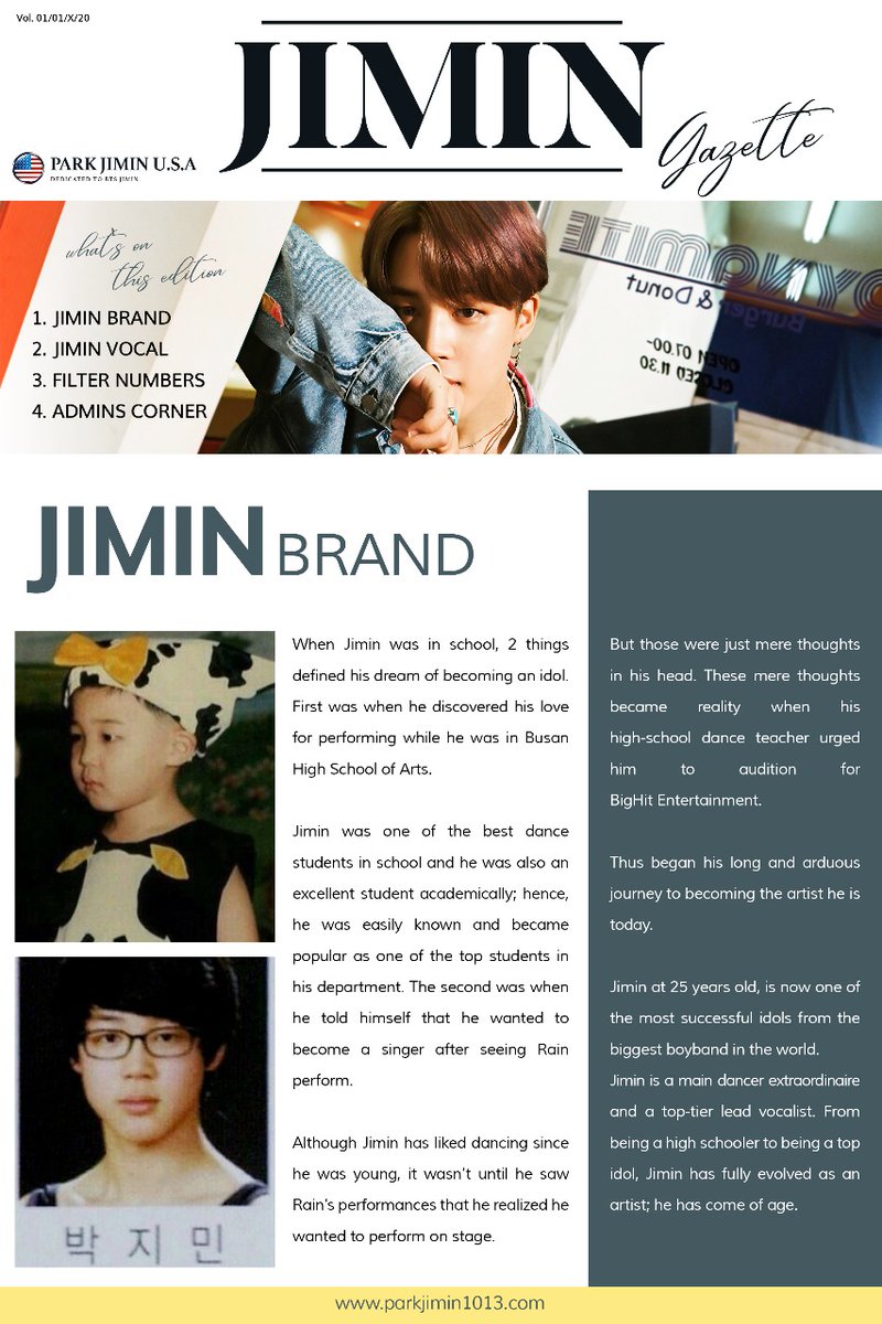 13 Jimin Values_Day 9Jimin has inspired us in so many ways. He always gives back to his community the best way possible. Inspired by the same values, we thought of doing something for Jimin’s community.Today is an exciting day for us as we present to you ”Jimin Gazette”.+