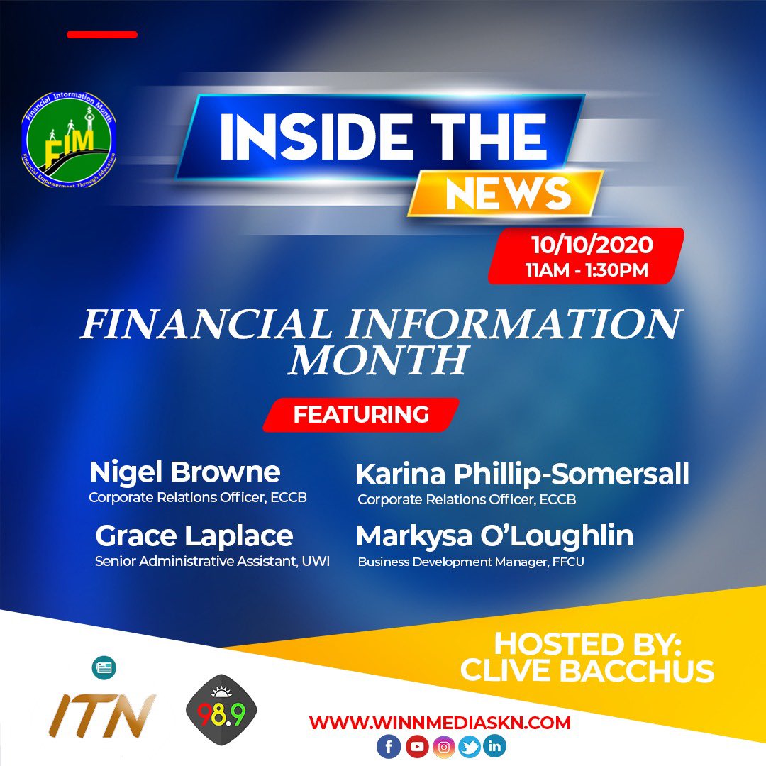 winnmediaskn's tweet image. Tune into Inside News tomorrow as we’ll be sitting down with some special guests from the Financial World to discuss Financial Information Month.

You can catch this episode on Winn Fm 98.9 or watch us live on Facebook and YouTube at Winn Media SKN.

#FinancialInformationMonth