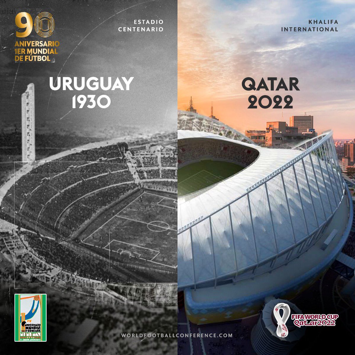 Celebrating the Past... Looking ahead to the Future. 
Uruguay 1930 &amp; Qatar 2022. 
Where Tradition meets with Modernity. 🇺🇾1️⃣9️⃣3️⃣0️⃣⚽️🏆2️⃣0️⃣2️⃣2️⃣🇶🇦 <a href="/VisitQatar/">Visit Qatar</a> <a href="/qatarairways/">Qatar Airways</a> <a href="/qatar2022es/">Qatar 2022™ español</a> <a href="/FIFAWorldCup/">FIFA World Cup</a> <a href="/QatarEmb_BA/">QatarEmb_Argentina</a> <a href="/RutaMundialOK/">Mundial Canadá México USA 2026</a> #Qatar2022