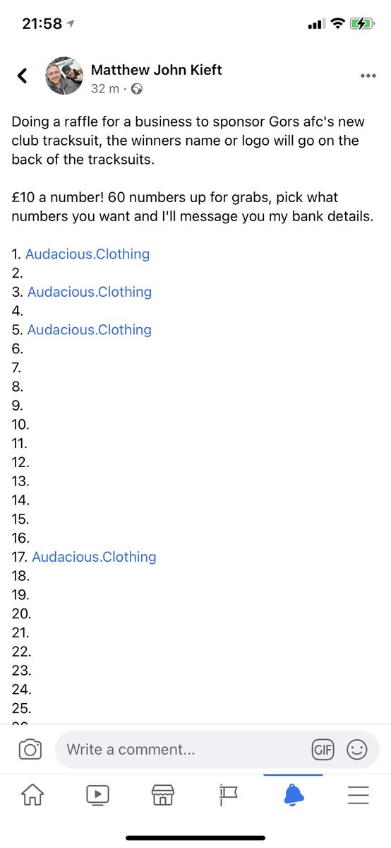 A chance for a business to sponsor our club tracksuit and it’s only £10 a number