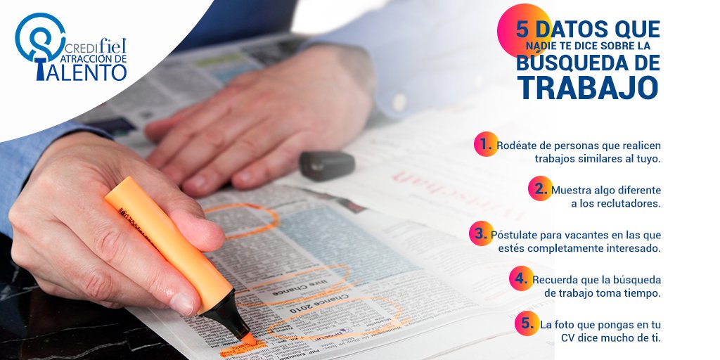 TalentoCF's tweet image. #CREDIfiel

Hoy en Talento de Credifiel, te datos 5  datos de los que nadie te dice sobre la #búsqueda de #trabajo.
Estos puntos son muy importantes pues siempre deberás tomar en cuenta toda la información referente a las vacantes que encuentres en portales de reclutamiento.