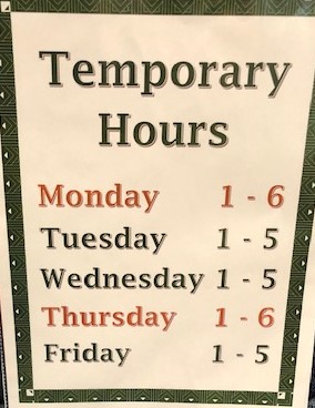 We are open til 6 pm on Mondays and Thursdays beginning next week.