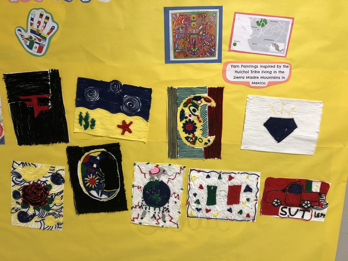 Another amazing art style letting students explore native styles of art from Mexico. Yarn painting by the Huichol tribe living in the Sierra Madre Mountains. #hispanicheritagemonth #braves #art <a href="/KatherineKlutts/">Katherine Flinn</a> <a href="/EMSBraves/">Edge Middle School</a>