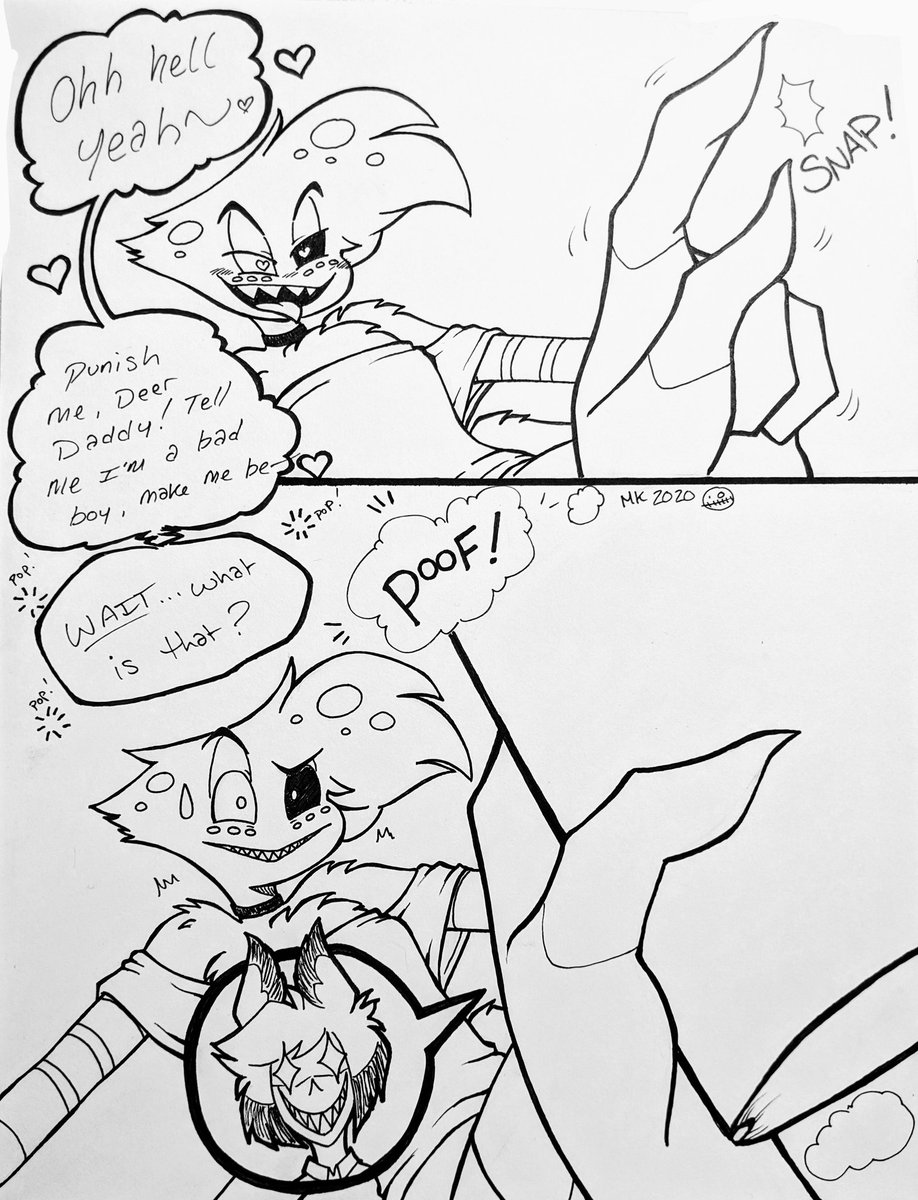 mari_keiyou's tweet photo. And Angeldust never "borrowed" Alastor's clothes again. π The end.
#hazbinfancomic #HazbinHotel #Alastor #AngelDust #Husk #dadjokes *somanydadjokes*π¦π¦π¦
Also shout-out to the person in comments who figured out how this would end. π€£ https://t.co/R2XM3GoK55