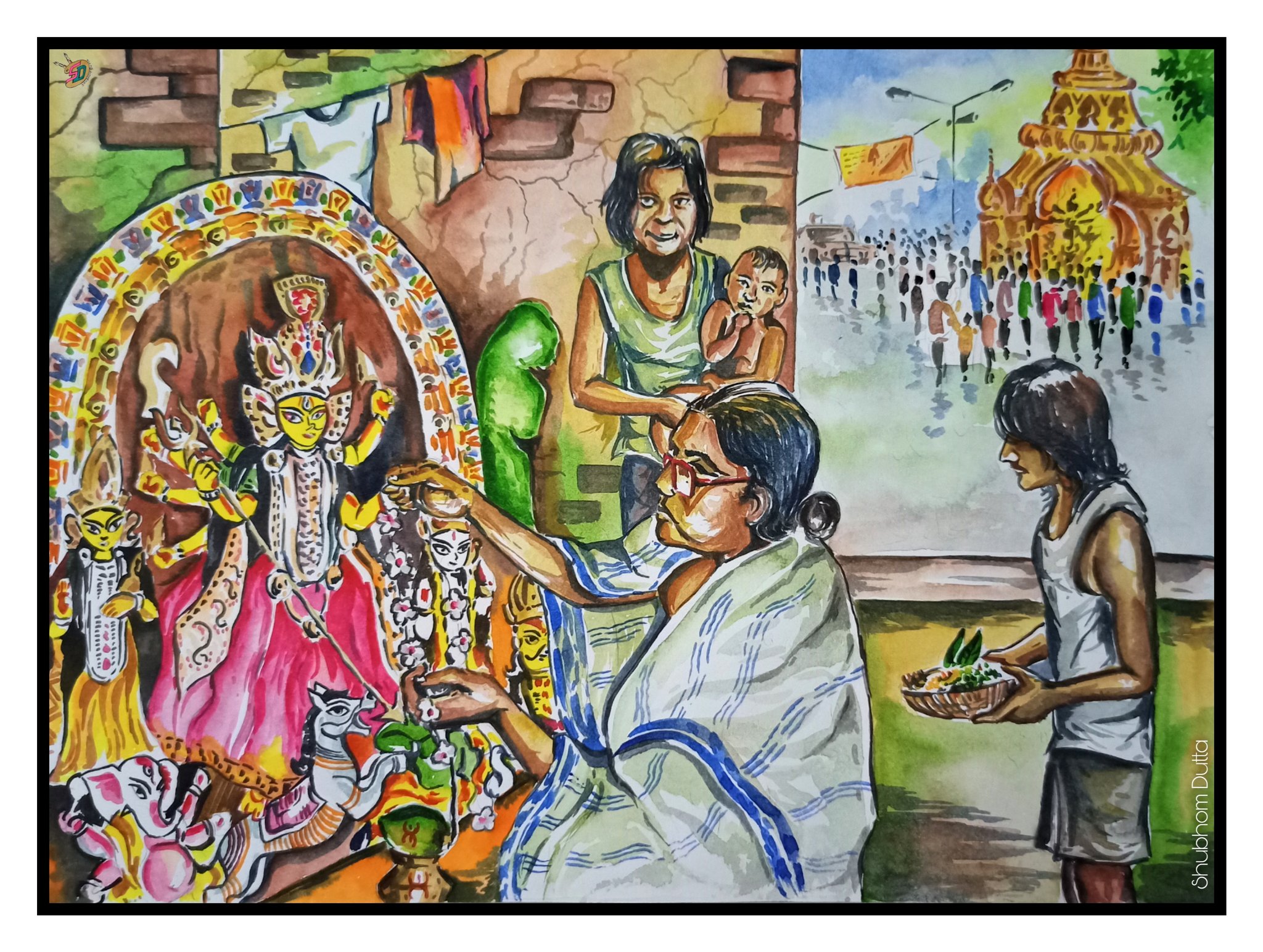 Durga Puja drawing. Durga Thakur poster drawing. | By Easy Drawing  SAFacebook