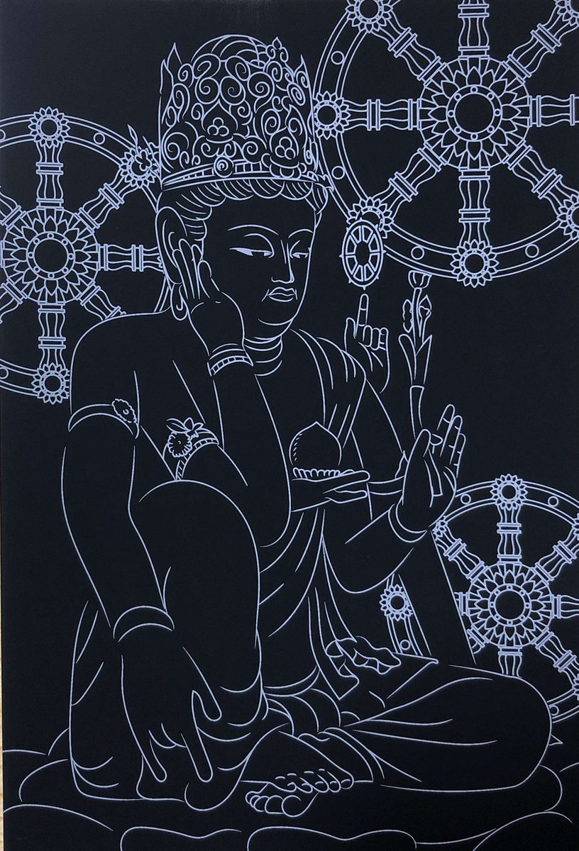 ふじもと けいこ123 通算66枚目 Daiso仏像4枚目スクラッチアート 面削りしたくない状態だったので 細くても線削りのみでサクサク終了 アレンジも縦横の線のみでやりました スクラッチアート Daiso ダイソー 仏像