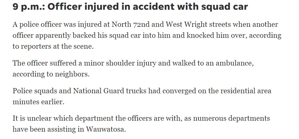 shanermurph's tweet photo. JUST IN: A police officer suffered minor injuries after being struck by a police vehicle backing up tonight on Meinecke Street in #Wauwatosa. Here is an official release with aerial stills courtesy of @WISN12News earlier live feed. #AlvinCole #BLM #Wisconsin https://t.co/TmKiCa2pol