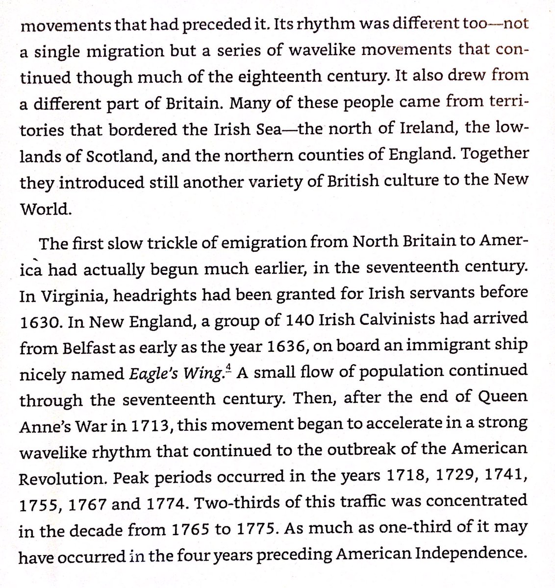 250k+ Scots-Irish came to America in 18th century, of whom roughly 170k arrived 1765-1775. Most came as families, & they were attracted by cheap land which contrasted to high rents & low wages at home in N England, N Ireland, & S Scotland.