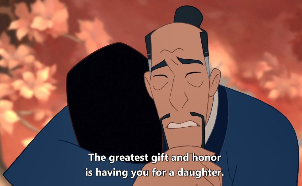 peak asian grandma is Mulan saving the whole country and her chief concern is still Mulan not having a boyfriend