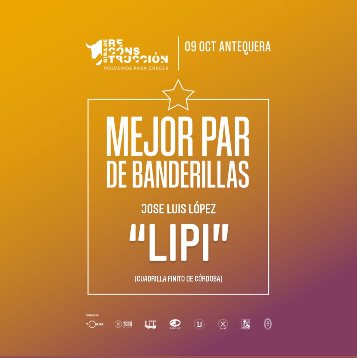 portaltaurino's tweet photo. Premiados de la segunda corrida de la Gira de Reconstrucción en Antequera: Mejor toro "Doctor" de @GZalduendo, Mejor par de banderillas "Lipi", Mejor puyazo Alberto Sandoval, Mejor brega Álvaro Oliver @portaltaurino https://t.co/YcZ16tj2DF