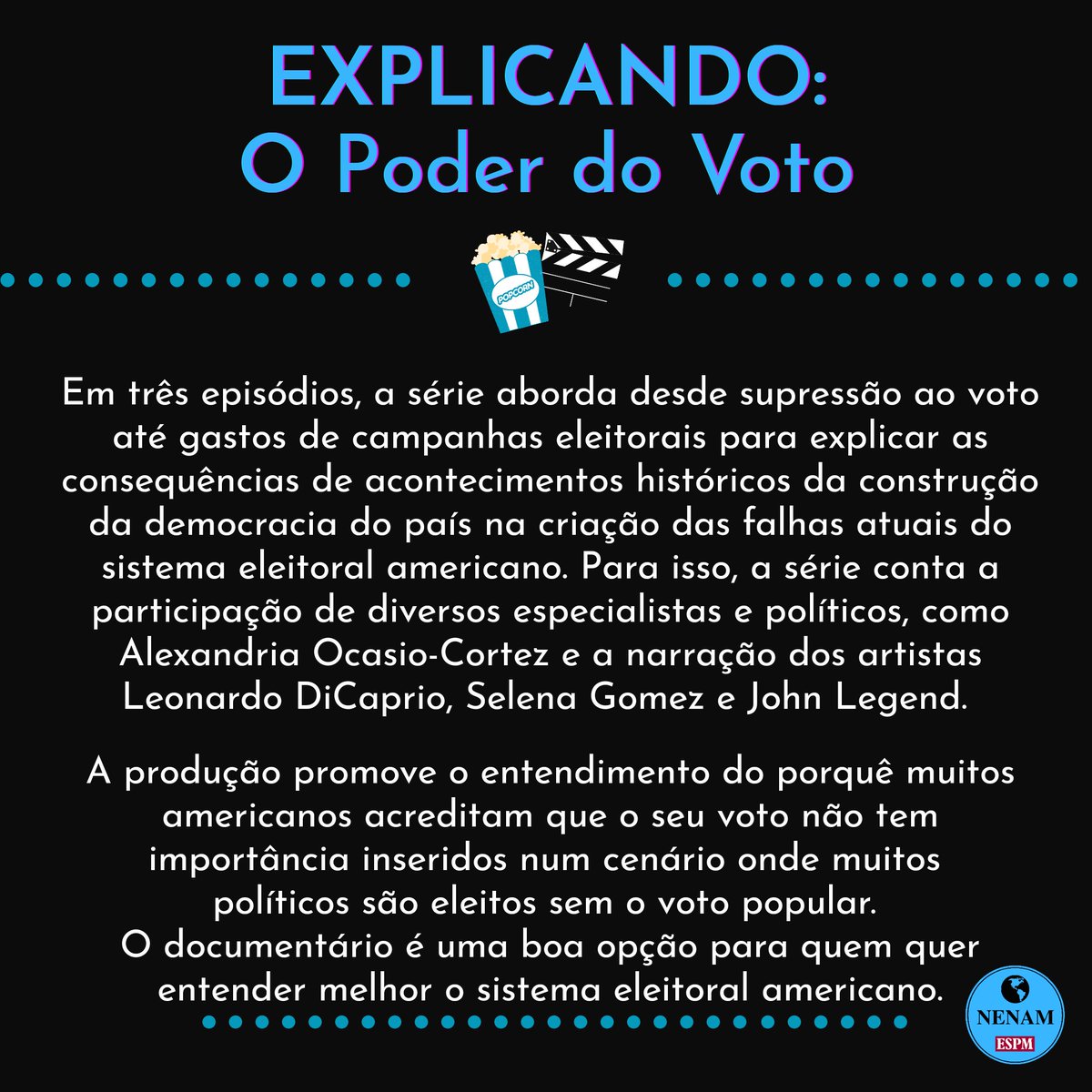 nenam_espm's tweet photo. Vem conferir a nossa indicação cultural para esse fim de semana! 💙🌎
#americas #eleicoes2020 #usa #trump #biden #espm #espmsp #espmri
https://t.co/JQyg6f49Sy https://t.co/brH4sgfyLp